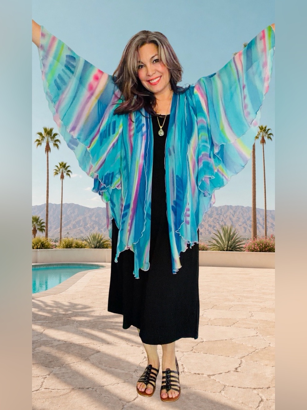 Hand Painted Silk Georgette Watercolor Kimono Duster One Size